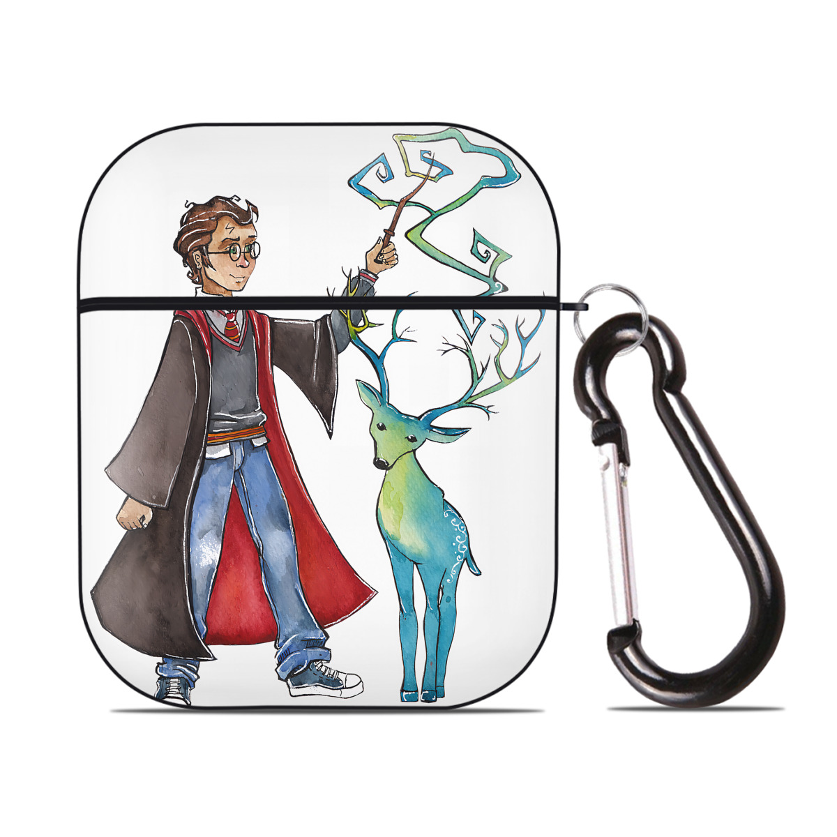 （画像用） Harry Potter ハリー・ポッターシリーズ AirPods 第2世代保護ケース ハードシェル ブラック 耐衝撃・防指紋・カラビナ付き